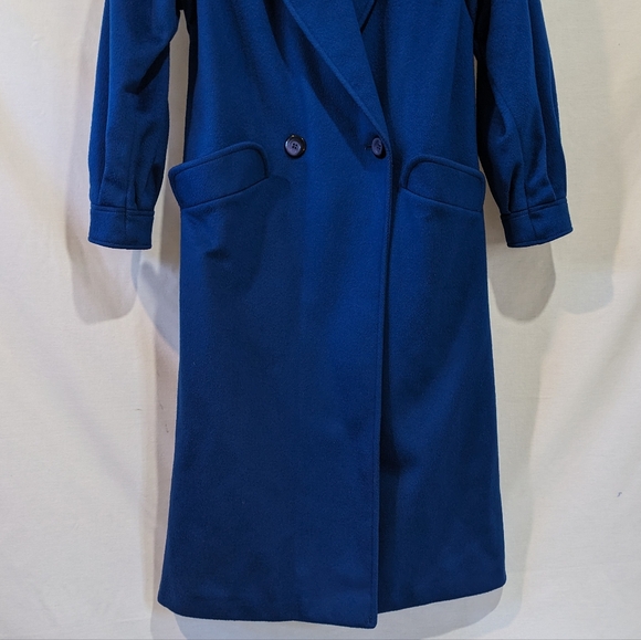 Stunning Electric Royal Blue Vintage Ashley Scott 100% Wool Long Coat Jacket - Picture 3 of 11